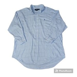 Ralph Lauren Men's 17 1/2 Yarmouth Cotton Blue Button Down Long Sleeve Shirt‎